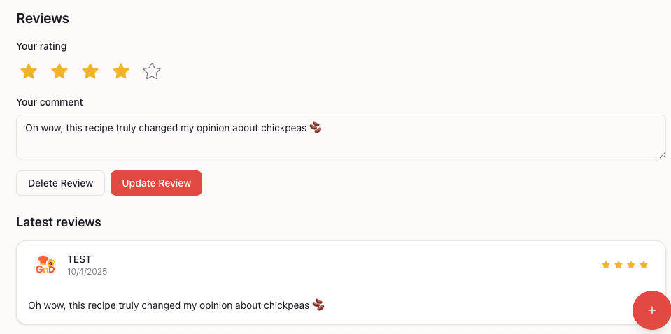 New: Reviews — Rate & Comment Recipes
