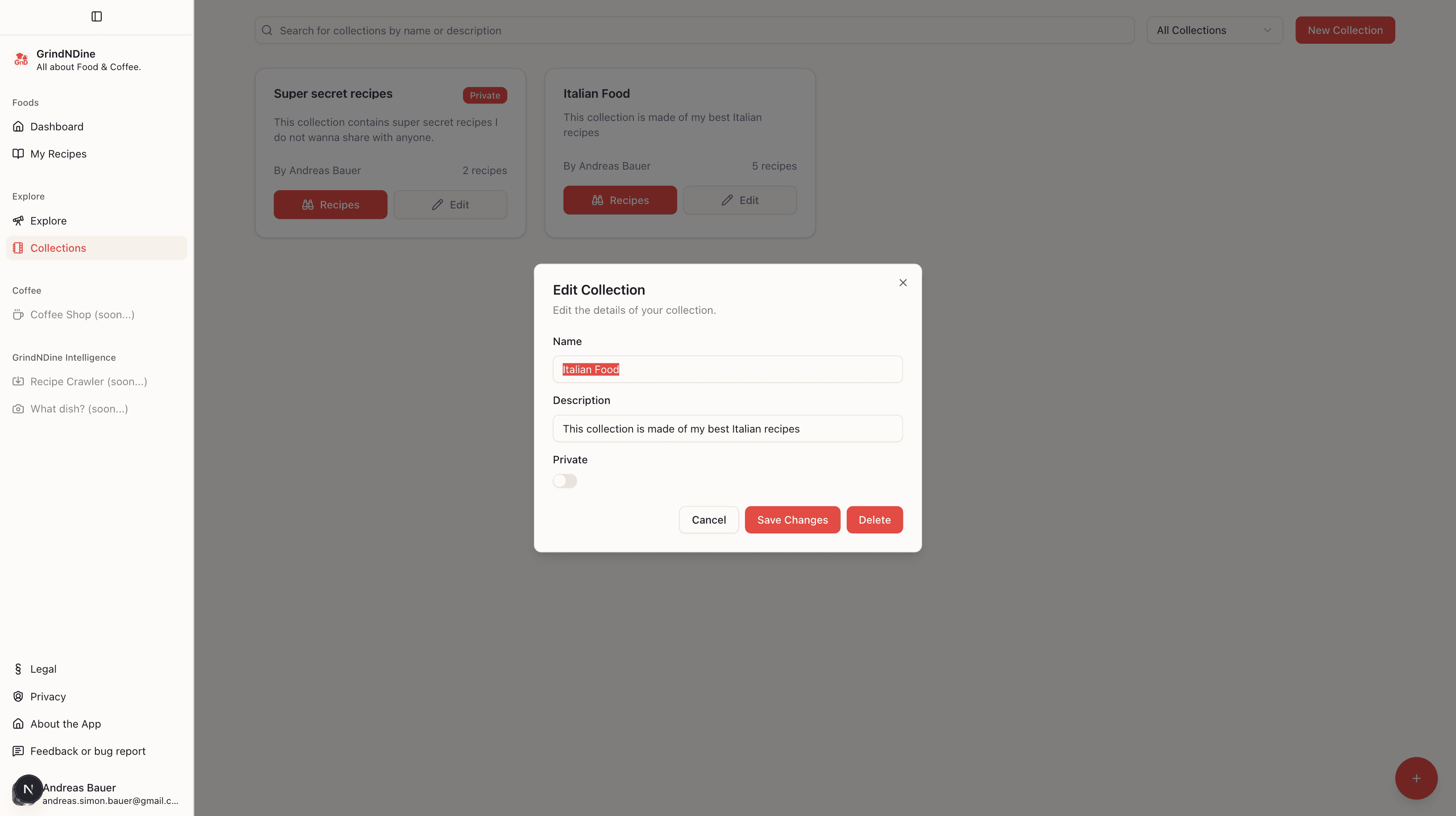 Organize recipes in collections